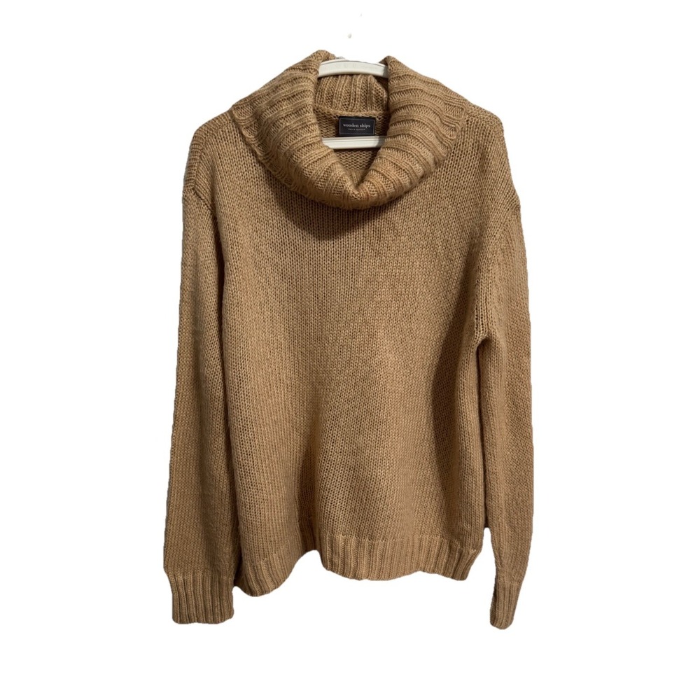 Wooden Ships Size M/L Women's Tan Cowl Neck Mohair Wool Sweater